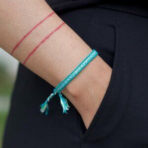 Teal & White Handcrafted Woven Bracelet, Thin and Dainty Slim Bracelet,Turquoise